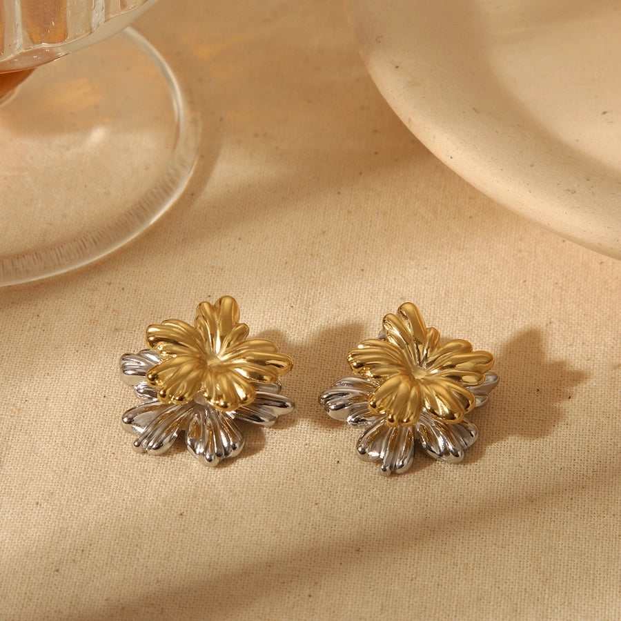 1 Pair Basic Sweet Flower 304 Stainless Steel 18K Gold Plated Ear Studs