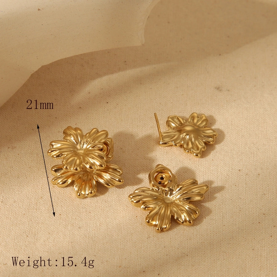 1 Pair Basic Sweet Flower 304 Stainless Steel 18K Gold Plated Ear Studs