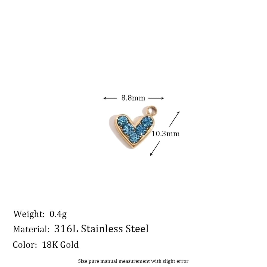 1 Piece 304 Stainless Steel Zircon 18K Gold Plated Heart Shape Key Airplane Polished Pendant