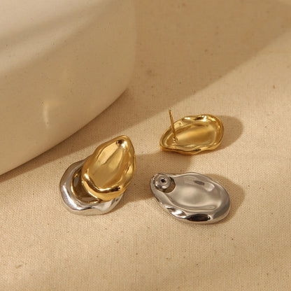 1 Pair Retro Luxurious Concave and Convex Solid Color 304 Stainless Steel 18K Gold Plated Ear Studs